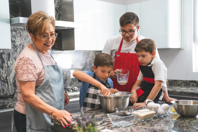 Grandma cooks with the grandkids
